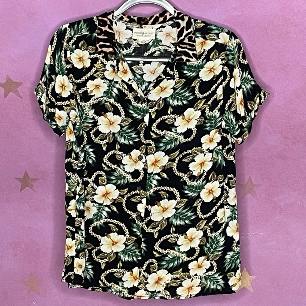 Ralph Lauren Denim & Supply Hawaiian Shirt Womens Medium Multicolor Floral Rayon
